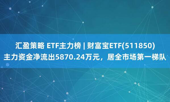 汇盈策略 ETF主力榜 | 财富宝ETF(511850)主力资金净流出5870.24万元，居全市场第一梯队