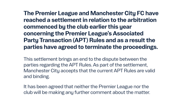 高亿管理 曼城与英超就商业交易规则争议达成和解